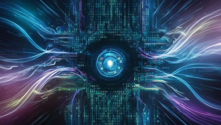 Photo an abstract digital background with binary code and ai algorithms running in the background binary