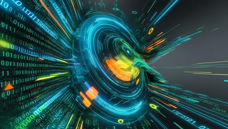 Photo an abstract digital background with binary code and ai algorithms running in the background binary