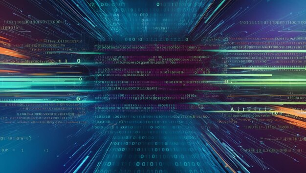 an abstract digital background with binary code and ai algorithms running in the background binary
