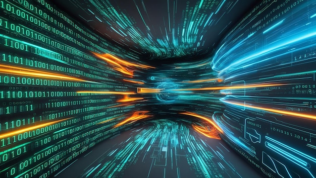 an abstract digital background with binary code and ai algorithms running in the background binary