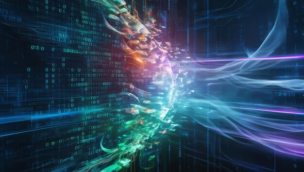 an abstract digital background with binary code and ai algorithms running in the background binary