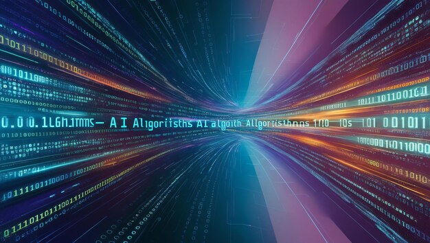 an abstract digital background with binary code and ai algorithms running in the background binary