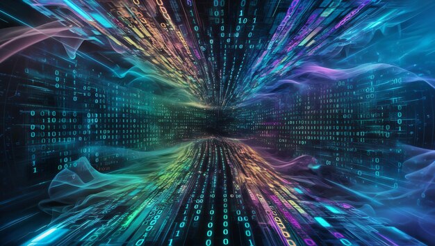 an abstract digital background with binary code and ai algorithms running in the background binary