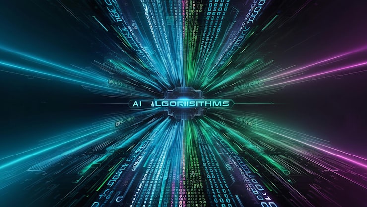 Photo 一個抽象的數碼背景,其中有二進制代碼和在二進制背景中運行的 ai 算法