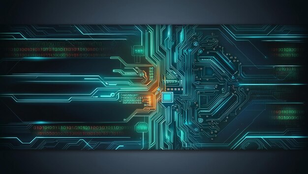 바이너리 코드와 AI 알고리즘이 백그라운드에서 실행되는 추상 디지털 배경