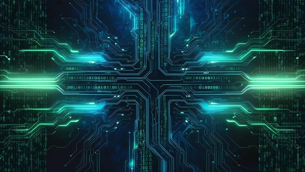 an abstract digital background with binary code and ai algorithms running in the background