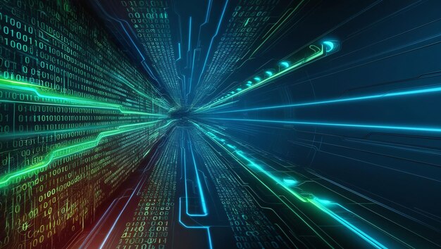 an abstract digital background with binary code and ai algorithms running in the background