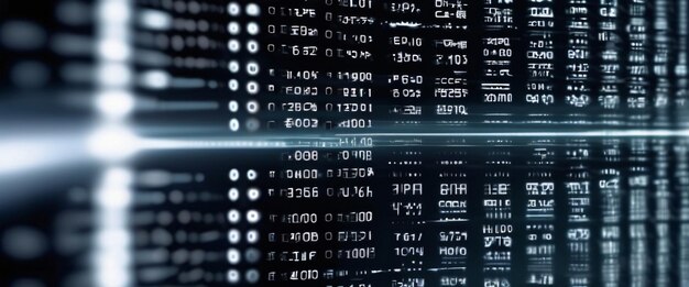 一個抽象的數碼背景,有二進制代碼和在背景中運行的人工智能算法