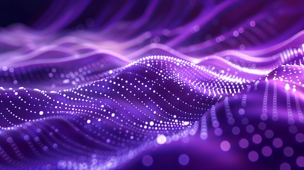 Photo abstract digital background with dots and lines in purple color wavy shapes futuristic pattern
