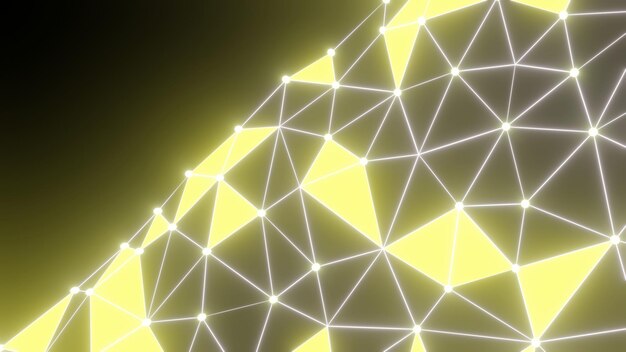 abstract digital black background. with yellow polygons and dots.3d blend mesh wave.digital data visualization with connected dots and lines.networking vector color wire frame mesh backdrop copy space