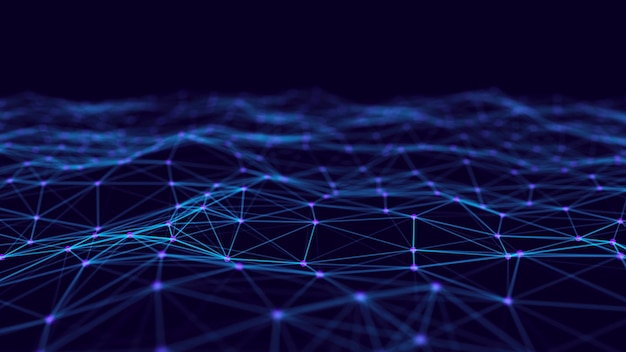 Абстрактный цифровой синий фон Эффект плексуса Структура сетевого соединения Научный фон 3D-рендеринг