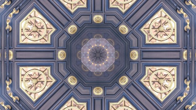 Photo abstract digital blue golden mandala kaleidoscope background