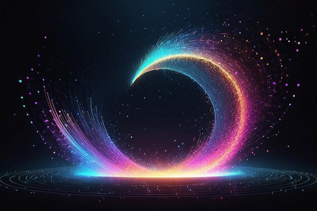 Abstract Digital Circles of Particles with Noise Futuristic Circular Sound Wave Big Data Visualization 3D Virtual Space VR Cyberspace Crypto Currency Concept Vector Illustration