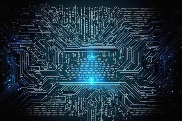 사이버 공간 매트릭스 Generative AI의 추상 디지털 코드 기술 네온 배경