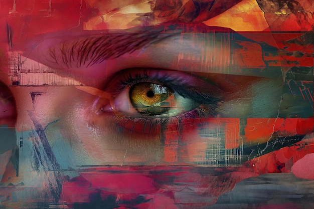 Photo abstract digital collage mixing womens eye and painting