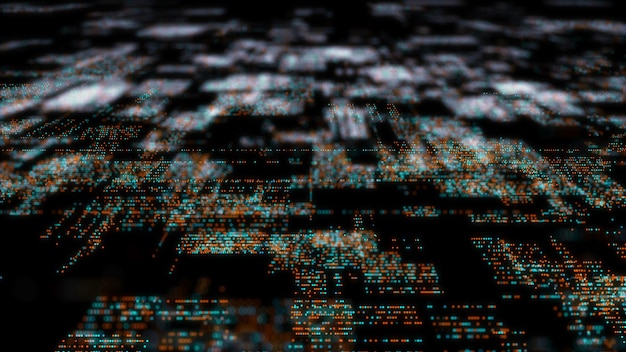 abstract digital cyberspace with moving particles cyber security database matrix technology decoder futuristic hitech background with dots high speed big data 3d rendering