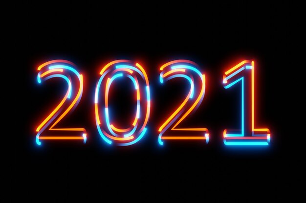 추상 디지털 빛나는 미래형 2021 번호 반짝이 3D 렌더링