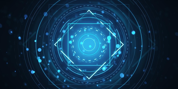 Abstract digital HUD interface elements futuristic design on dark blue background concept of technology 3D Rendering