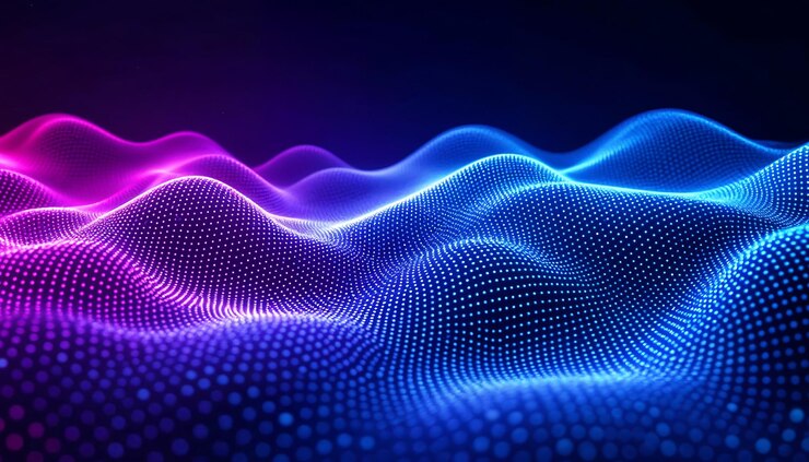 Photo abstract digital landscape or sound waves with flowing particles big data technology background