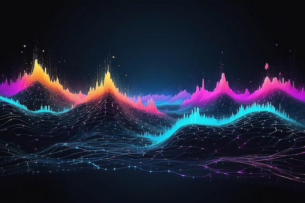 Abstract digital landscape with flowing particles Cyber or technology backgroundVector illustration