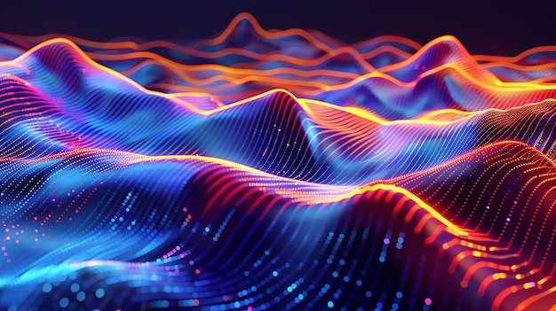 Abstract digital landscape with glowing lines and dots