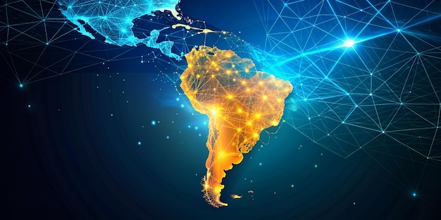 Photo abstract digital map of south america concept of global network and connectivity world