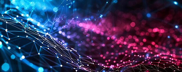 抽象的なデジタルネットワーク背景と青と赤のボケライト