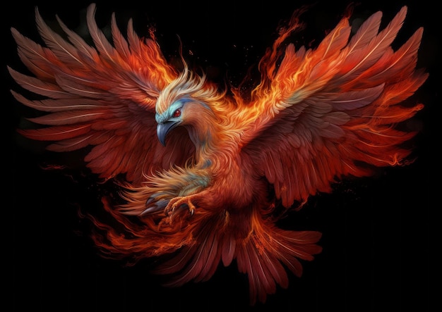 An abstract digital painting of a fire phoenix bird