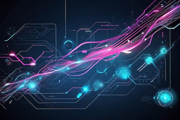 写真 アブストラクト デジタル テクノロジー 未来の回路 青い ピンクの背景 サイバー 科学 テクノロージー イノベーション コミュニケーション 未来 アイ ビッグデータ インターネット ネットワーク接続
