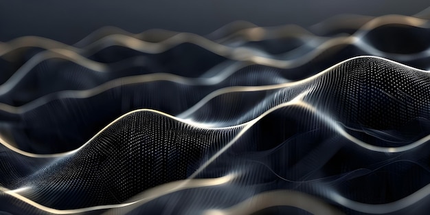 抽象 黒い背景のデジタル波パターン ダイナミックな黒い背景 未来的なAI生成