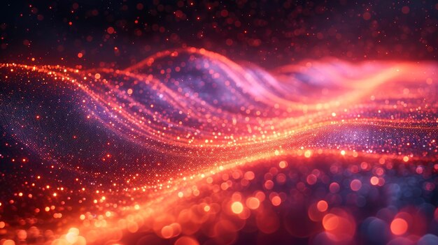 abstract digital wave with glowing particles Futuristic shape with depth of field and bokeh