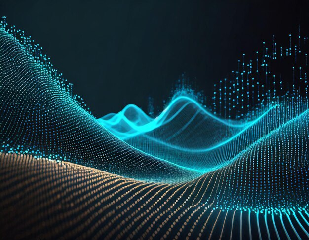 Photo abstract digital wave with particles on dark background 3d rendering abstract digital background wit...