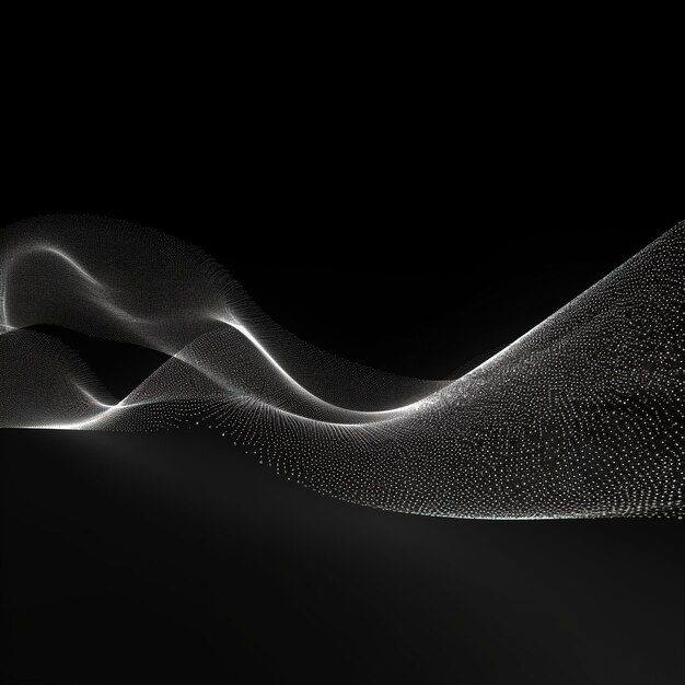 Abstract digital wave with particles on dark background