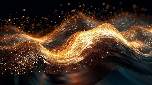 Abstract digital wave with shimmering gold particles Generative AI