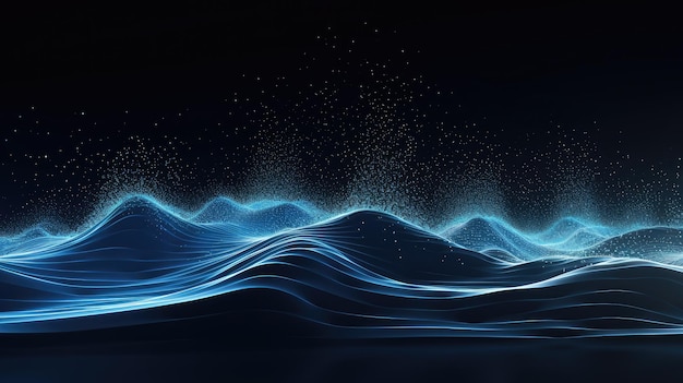 Abstract Digital Waves in Blue Light Illustration