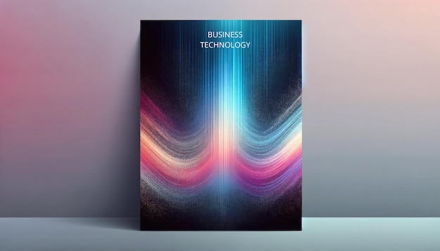 Abstract digital waves in vibrant hues adorn a modern poster symbolizing innovation and data flow