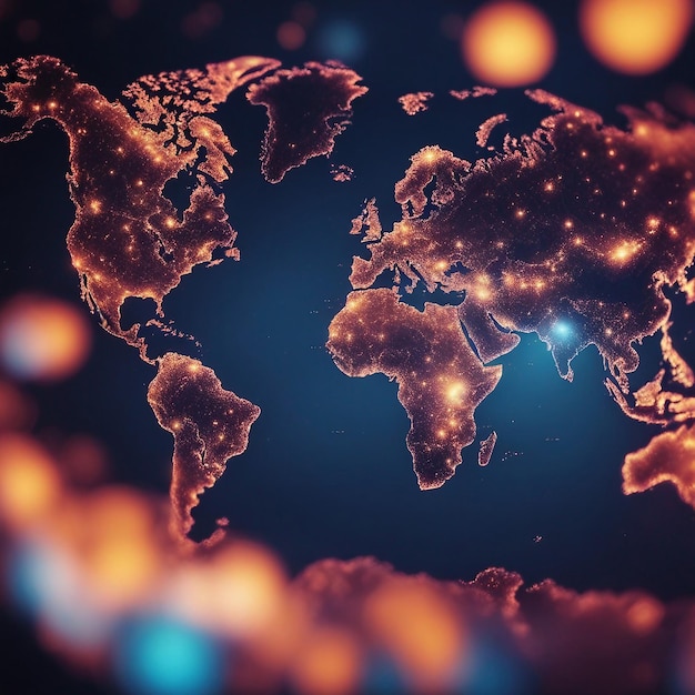 Абстрактная цифровая карта мира с яркими цветами, сгенерированная ИИ