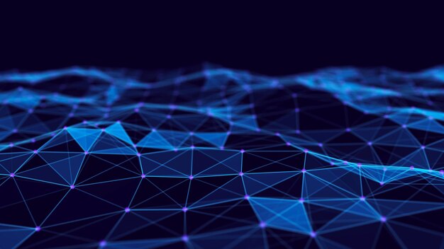 Abstract digitale blauwe achtergrond Plexus-effect Netwerkverbindingsstructuur Wetenschappelijke achtergrond 3D-rendering