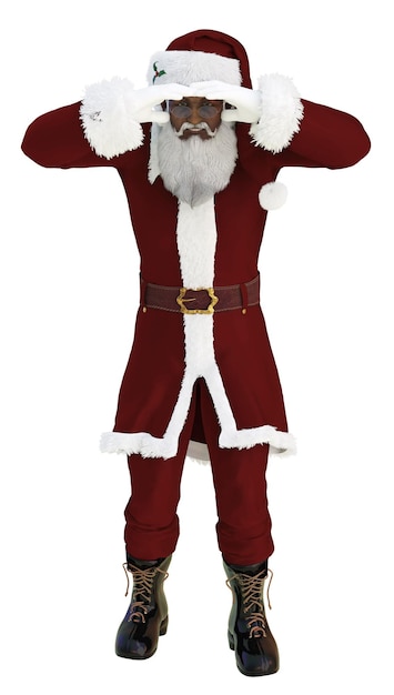 Abstract digitally rendered afro american man in Santa Claus costume, 3D Illustration.