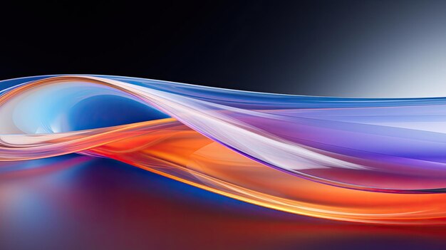 추상적인 차원 파동선과 흐르는 곡선 모양 반투명한 유리 오렌지 파란색과 보라색