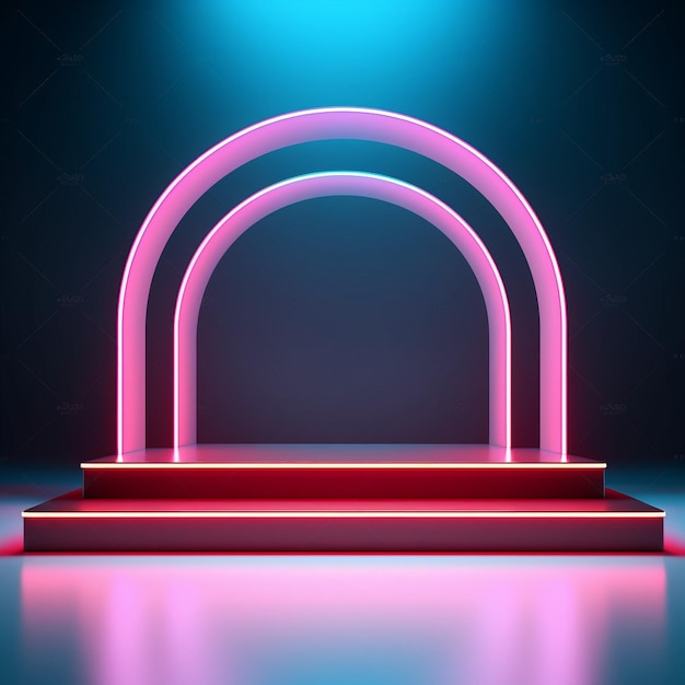 Photo abstract display background with neon style tunnel design