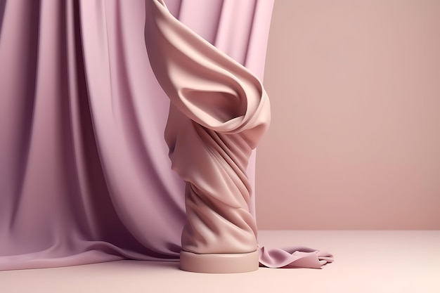 Abstract Display podium background with pedestal and fluttering silk fabric AI Generative