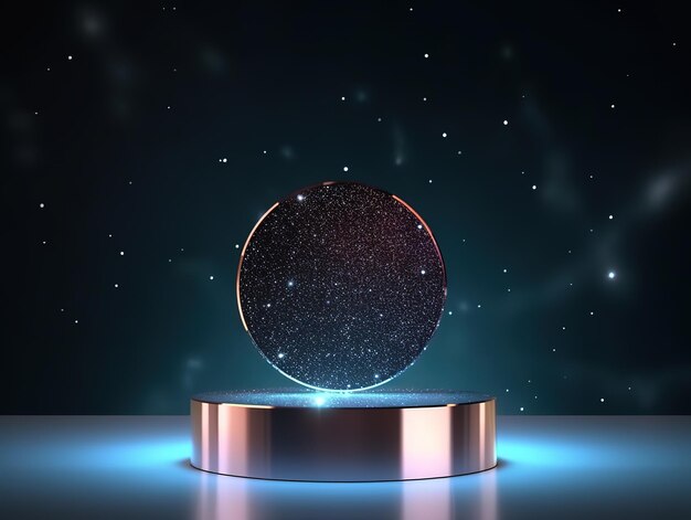 Abstract display podium with space concept Galaxy diamonds and crystals planet