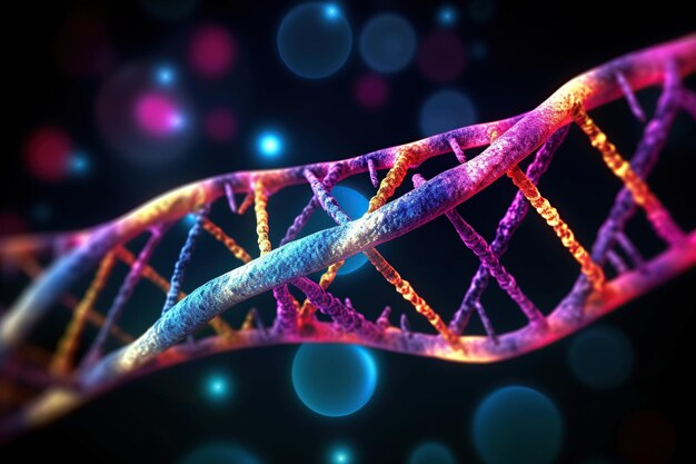 Абстрактное искусство ДНК цифровой фон Молекула ДНК Компьютерная иллюстрация двойной нити, скрученной в двойную спиральСоздано с помощью искусственного интеллекта
