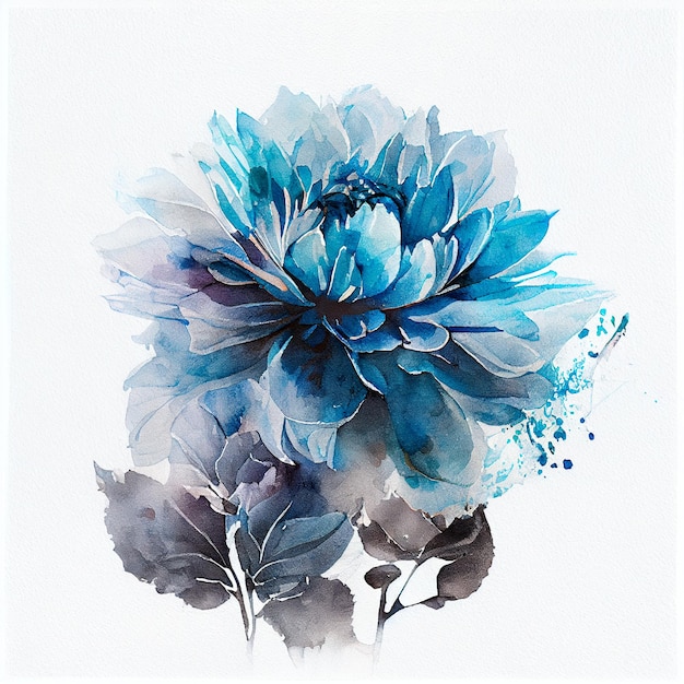 Abstract double exposure watercolor blue flower Digital illustration