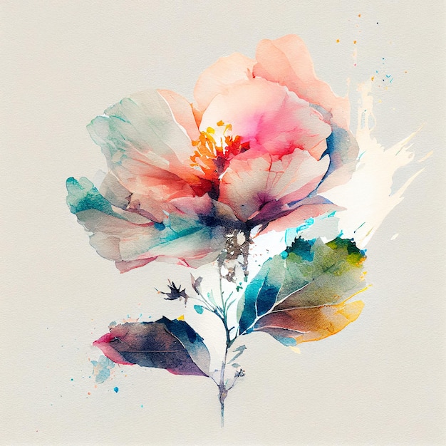 Abstract double exposure watercolor cute flower Digital illustration