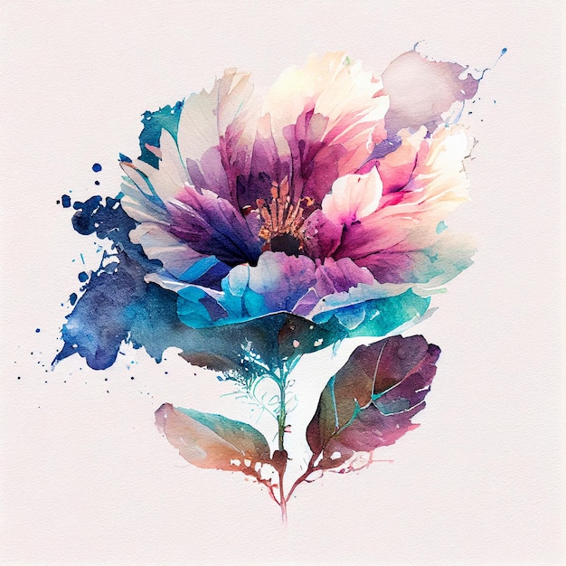 Abstract double exposure watercolor cute flower Digital illustration