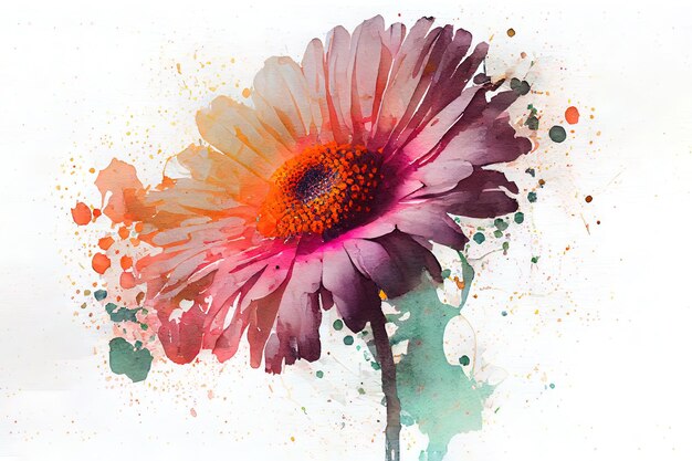 Abstract double exposure watercolor daisy flower Generative Ai