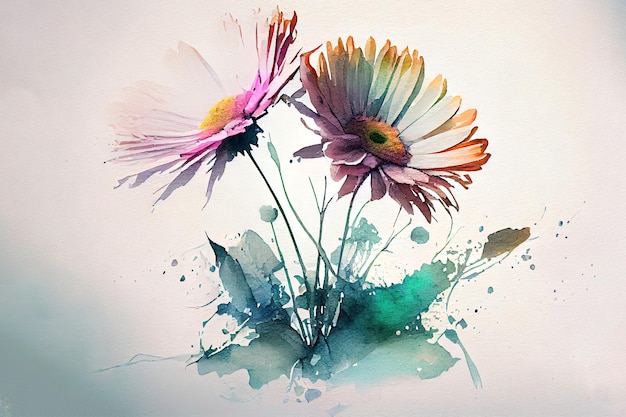 Abstract double exposure watercolor daisy flower Generative Ai