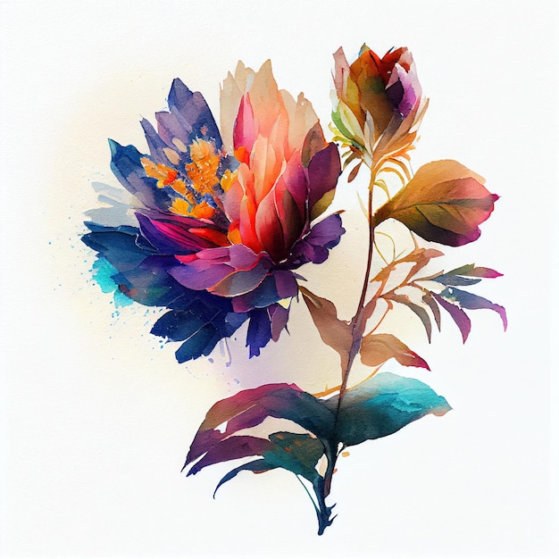 Abstract double exposure watercolor flower Digital illustration AI